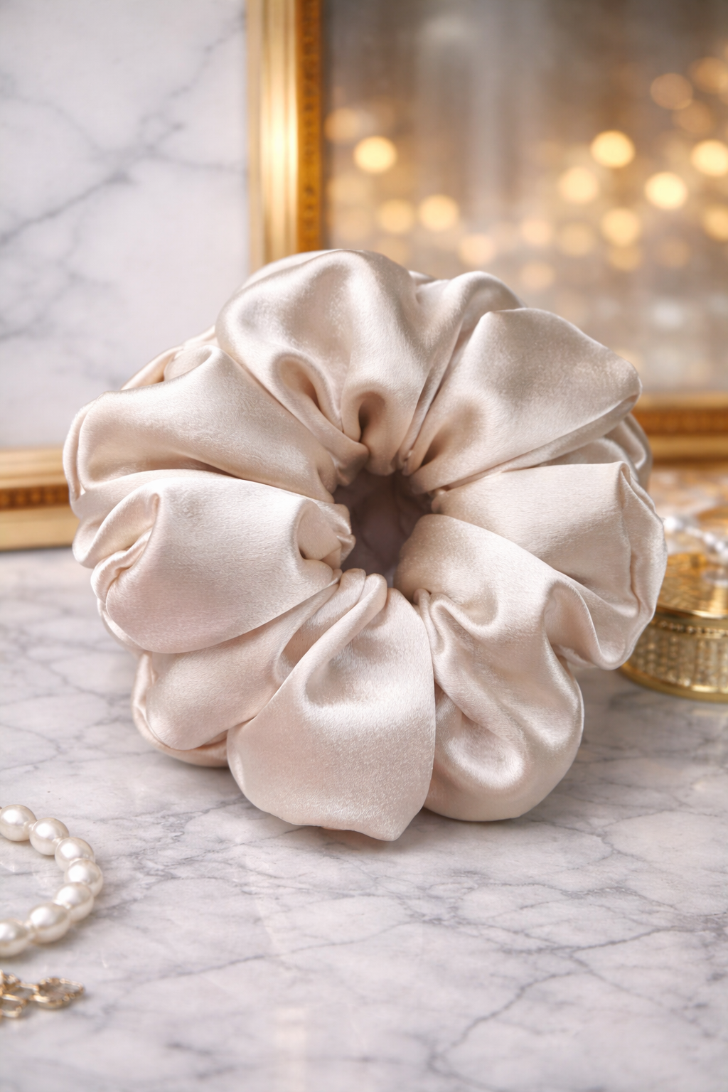 DIOR | Satin Ivory Scrunchie Ivory Silky Satin Scrunchie - Luxe Hair Tie for Self-care  main image 4