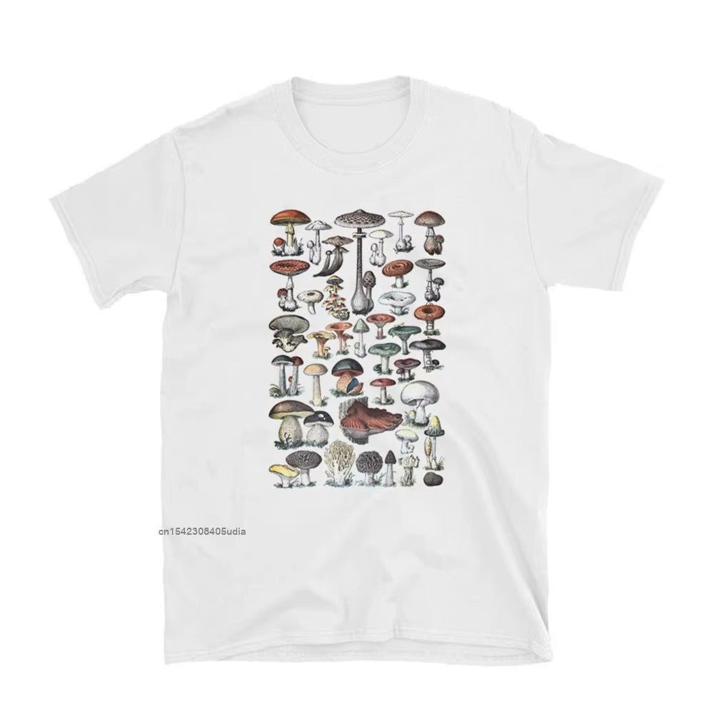 Vintage Fashion Mushroom Print Oversized T Shirt Egirl Grunge Aesthetic Streetwear Graphic Tees Women Tshirt Cute Tops