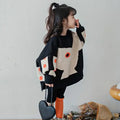 Sweaters Girls Children Clothing Thickening Warm Autumn Winter New Loose Two Piece Set Irregular Pattern Forking Cotton