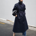 Autumn New Fashion Sashes Trench for Women Korean Solid Color Turn-Down Collar Loose Pockets Female Coats