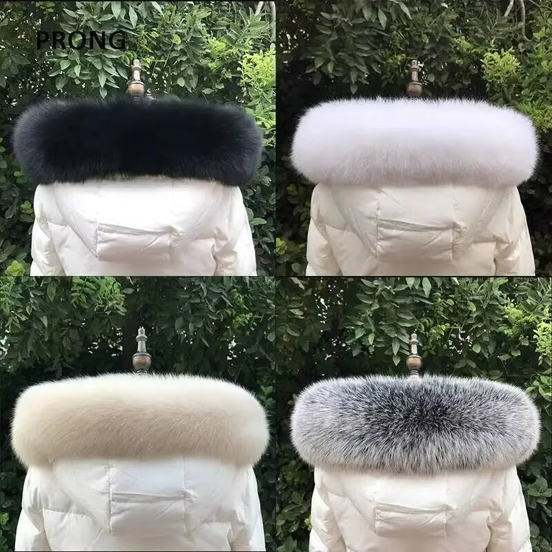 Fluffy Fur Collar Natural Real Fox Fur Collar Ladies down Jacket Hat Strips Hood Trim Women Genuine Fur Scarf Men Coat Collar