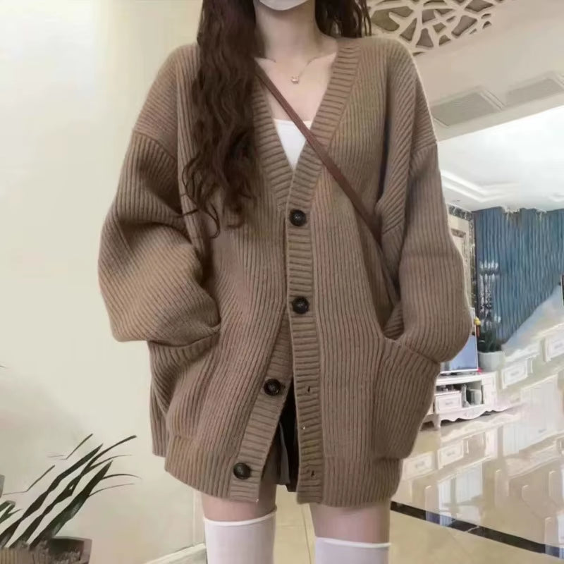 Women Sweater Cardigans Coats Autumn Winter Fashion Female Long Sleeve V-Neck Loose Knitted Jackets Casual Cardigan Sweaters