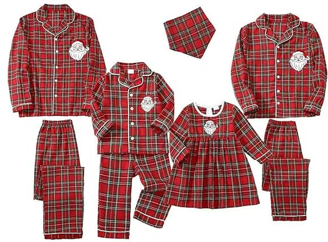 Family Christmas Pajamas Matching Sets Adult and Kids Xmas Red Plaid Button Shirts Tops+Pants Baby Romper Loungewear Pyjamas