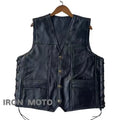 Men Motorcycle Vests Retro Black Cafe Street Leather Vest Chopper V Collar Lace up Sides Motorcycle Leather Jackets Large Size