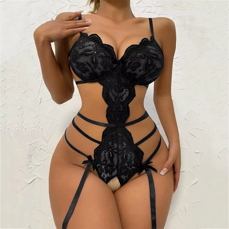 Women Crotchless Sexy Bodysuit Lingerie Babydoll Dress Porn Role Play Body Underwear See through Erotic Costumes Exotic Sex Set