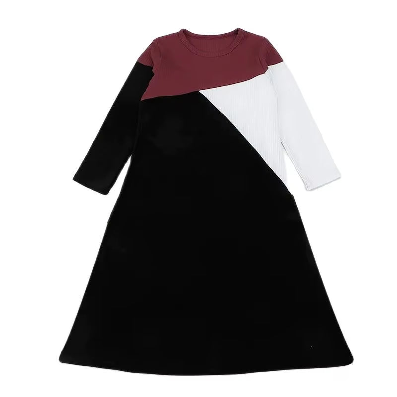 Girls Nightgow Long Sleeves Kids Clothes Velour Ribbed Winter Casual Girl Dresses Children Clothing Kids Winter Dress round Neck