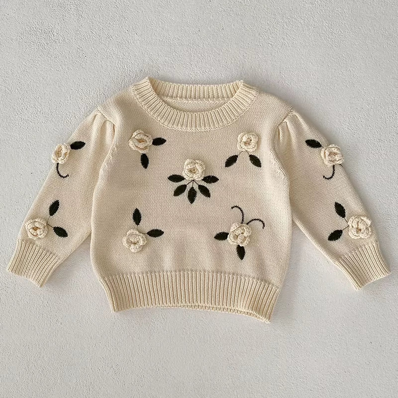 Autumn Sweaters Newborn Infant Knit Wear Embroidered Flowers Toddler Knitting Pullovers Tops Baby Girl Sweaters Kids Sweaters