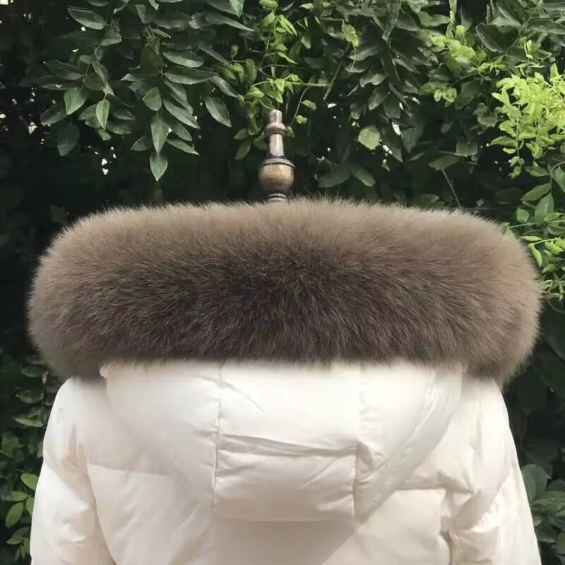 Fluffy Fur Collar Natural Real Fox Fur Collar Ladies down Jacket Hat Strips Hood Trim Women Genuine Fur Scarf Men Coat Collar