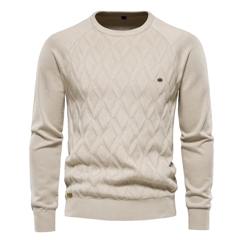 Argyle Basic Men Sweaters Solid Color O-Neck Long Sleeve Knitted Male Pullover Winter Fashion New Warm Sweaters for Men