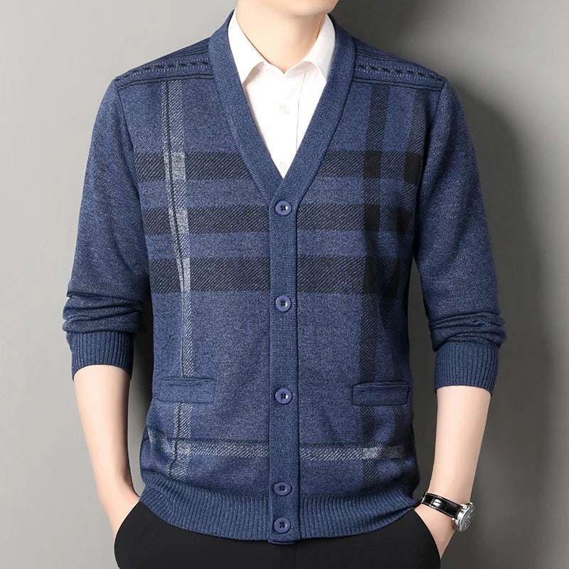 Vintage Men Knitted Sweaters Cadigan Men'S Casual Fashion Button up Cardigans Jackets Autumn Winter Jumper Coat