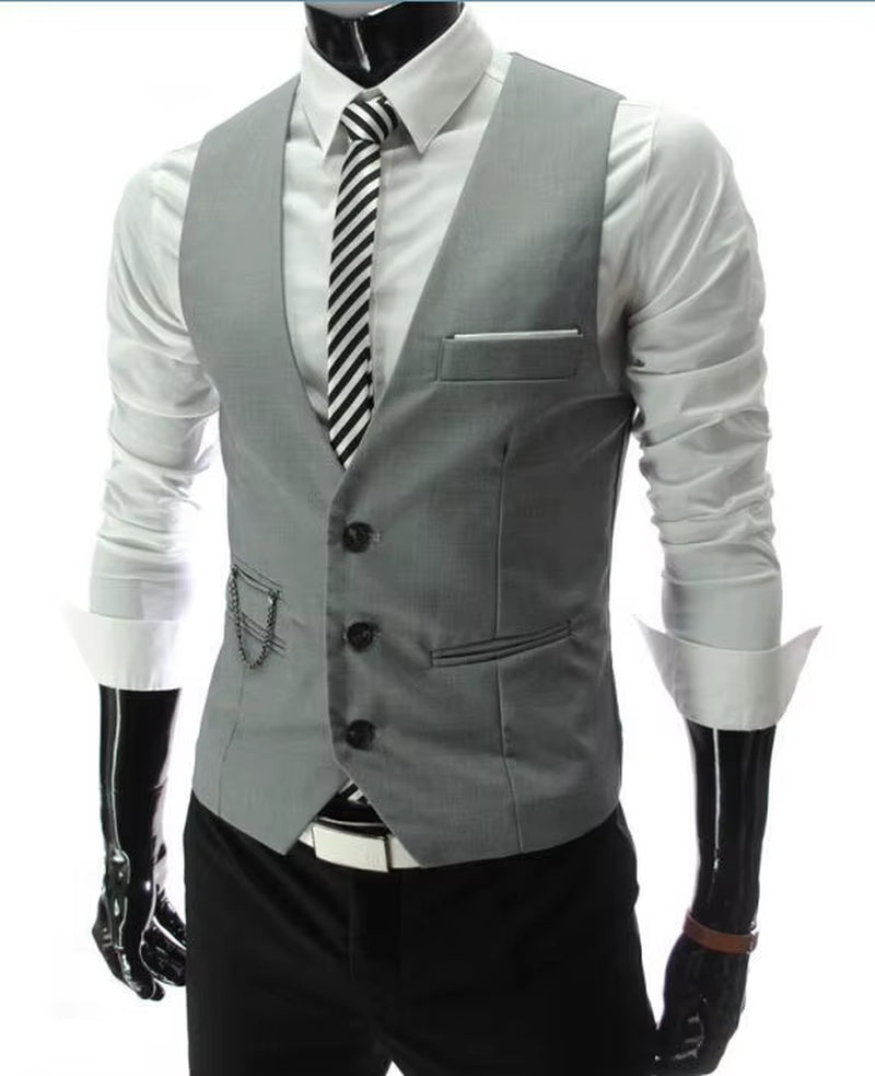 2026 New Grey Dress Vests Slim Fit Mens Suit Vest Casual Sleeveless Waistcoat Gilet Homme Formal Business Jacket Male