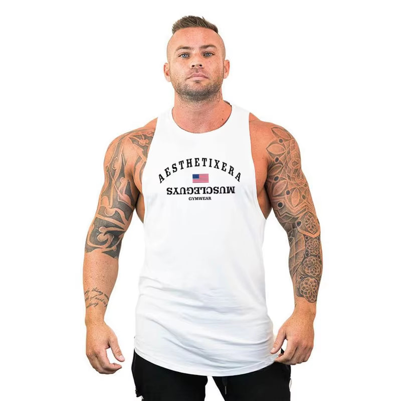 Muscleguys Men Tank Tops Sleeveless Shirts Gym Fitness Bodybuilding Workout Singlet Sling Vest Male Summer Brand Clothing