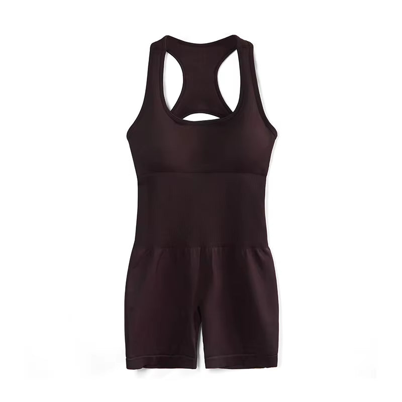 Fashion Sleeveless Yoga Jumpsuits for Women Summer Casual Backless Bodycon Sport Short Rompers Female Workout Ribbed Playsuit