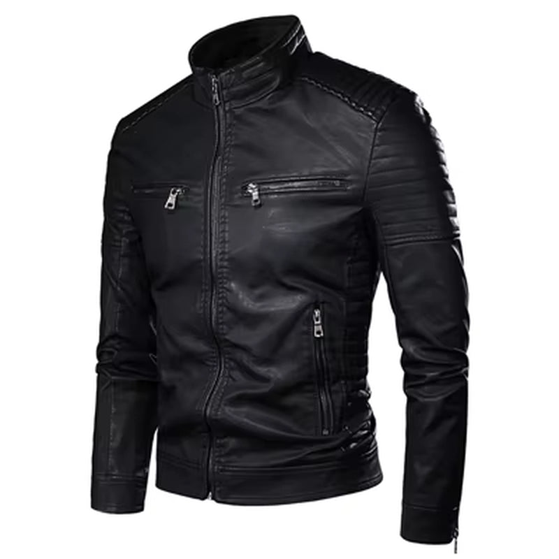 Men'S Jacket Fashion Mens Vintage Leather Jackets Casual Men Faux Leather Motorcycle Jackets Biker Zipper Pockets Coats
