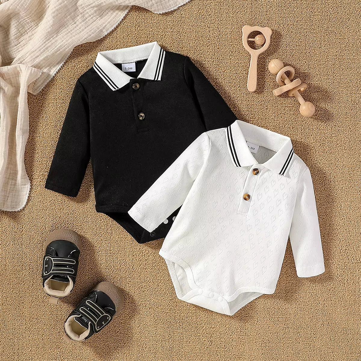 2Pcs Baby Boys Spring/Autumn Long Sleeve Button up Collar Solid 2 Colors Jumpsuits for Newborn-18M Streetwear Clothing