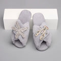 Fur Slides for Women Fluffy Slippers Cross Strap Starfish Lobster Decor Luxury House Slippers Flat Winter Warm Designer Shoes