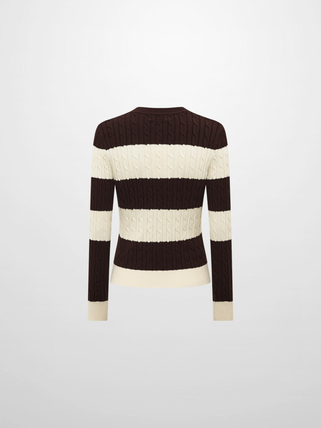 Wide Stripe Cable Knit Sweater - Cream/Brown-2