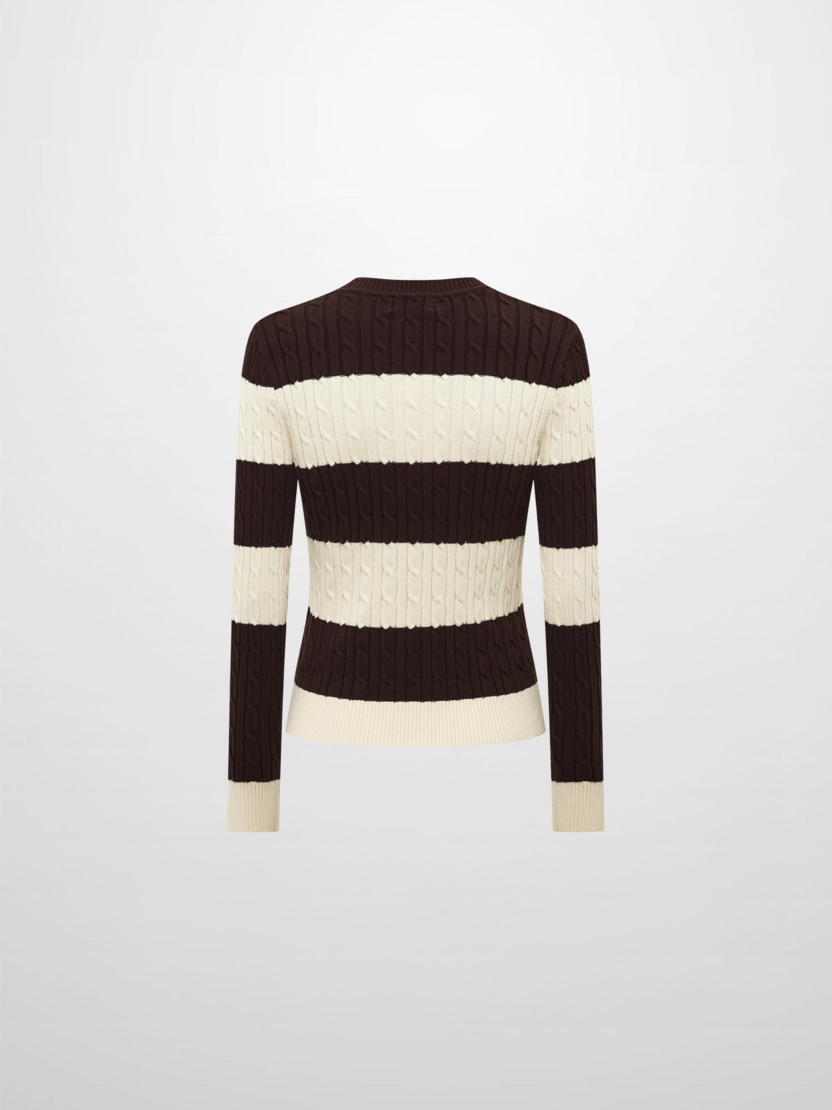 Wide Stripe Cable Knit Sweater - Cream/Brown-2