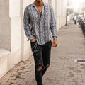 Autumn Men Snake Printed Long Sleeve Shirts Light Luxury Lapel Button-Down Ethnic Trendy Cardigan Tops Retro High Street Blouse
