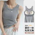 New Women Solid round Neck Ribbed Tank Top Camisole Women Summer Basic Elastic Tanktop One-Piece Vest with Chest Pad Y2K