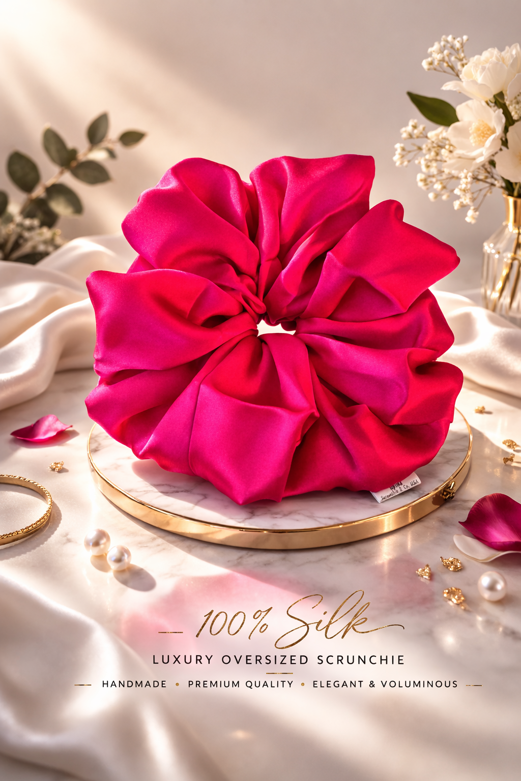 Boss Vasana XXL oversized dark pink 22MM pure mulberry silk scrunchie - UpTied Scrunchie Co
