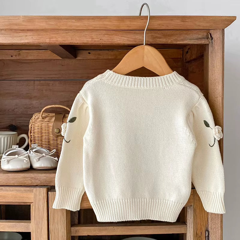 Autumn Sweaters Newborn Infant Knit Wear Embroidered Flowers Toddler Knitting Pullovers Tops Baby Girl Sweaters Kids Sweaters