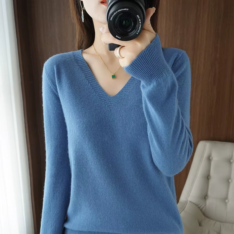 Sweaters Women Casual V-Neck Solid Jumpers Pullovers Spring Autumn Womens Sweater Cashmere Knitwear Bottoming Shirt
