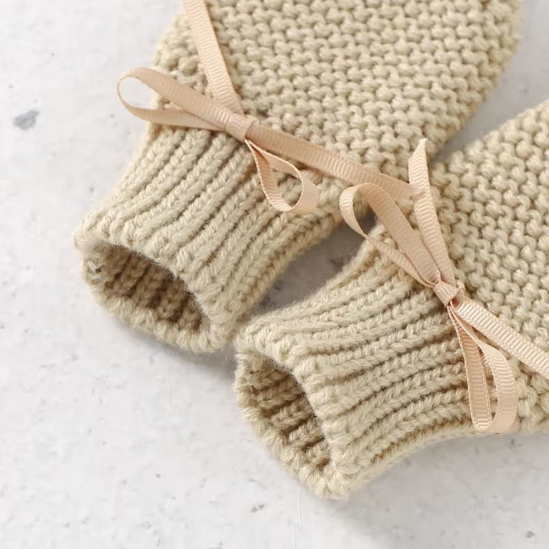Baby Shoes Gloves Hat Sets Knitted 3PC Infant Kid Bed Boots Slip-On Mittens Bonnet Handmade 0-18M Newborn Girl Boy Clothes Warm
