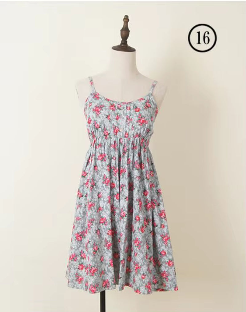 Summer New 2024 Fashion Women Slim Cotton Sundresses Dot Suspenders Floral Printed Dress Casual Tank Dress Halter Tops 1-22Color