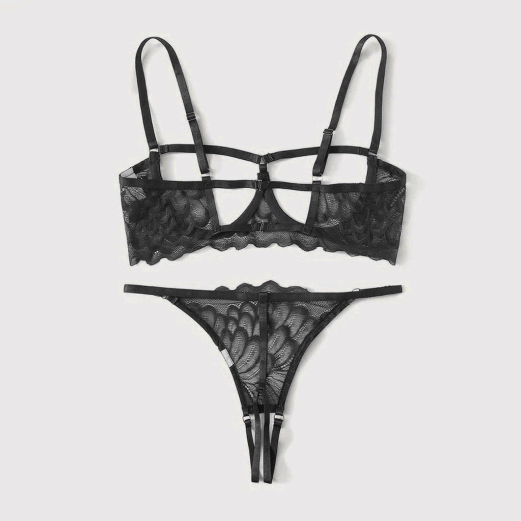 2-Piece Peek-a-boo Bra and Crotchless G-String Set - S/M/L/XL-0