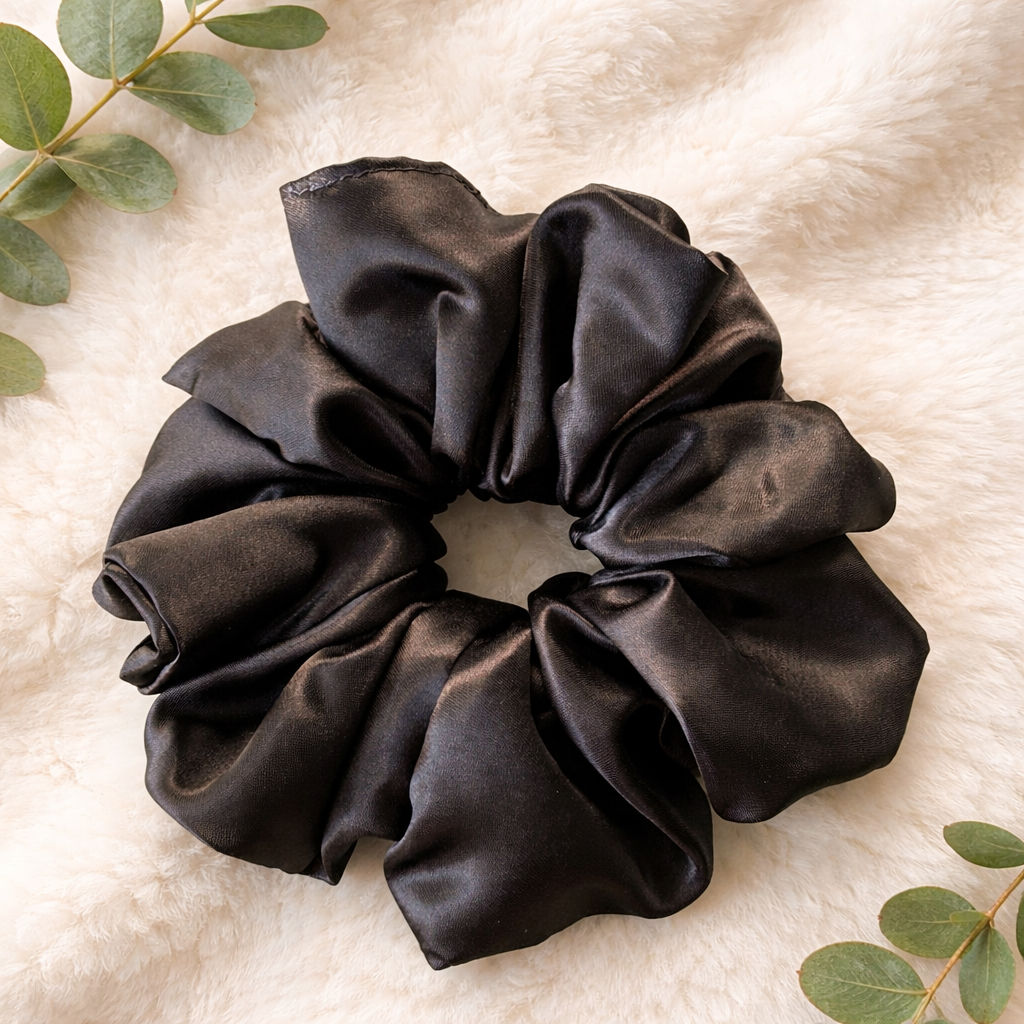 Scorpio Mood – XL Black Satin Scrunchie | Soft Shine, Sleek Hold, Dark Energy