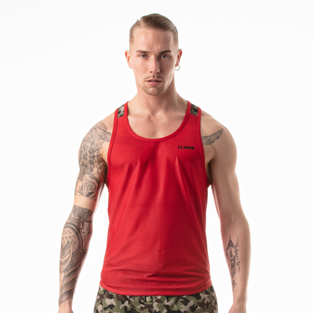 Camo Print Racer Tank Top Red-0