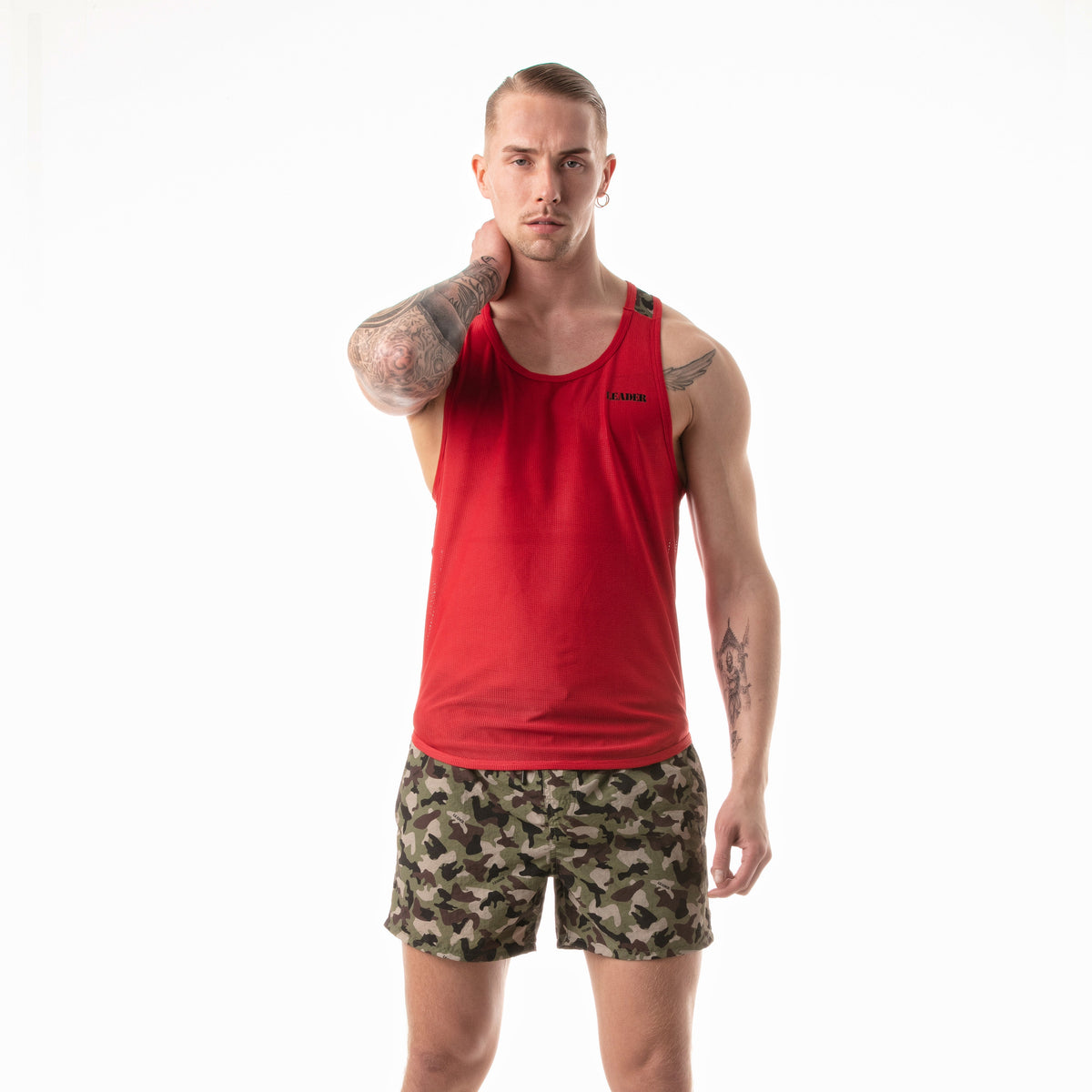 Camo Print Racer Tank Top Red-3