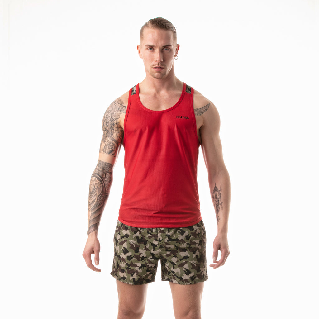 Camo Print Racer Tank Top Red-2