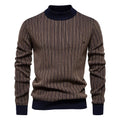 New Design Mens Mock Neck Cotton Pullover Sweaters Autumn Winter Warm Stripped Sweater for Men