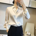 All-Match Satin Finish Shirts and Blouses Women Clothing Casual Top OL Long Sleeve Button Elegant Shirts French Solid Blouses
