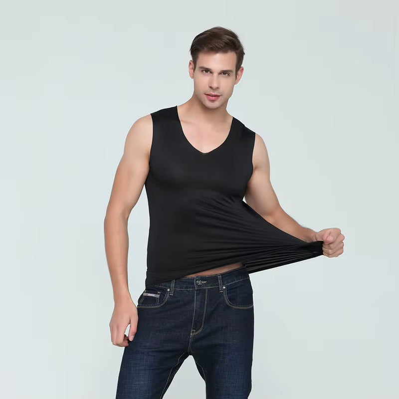 Men Vest Tank Tops Man Underwear Mens Sexy Undershirts Ice Silk Fitness V Neck Sleeveless Seamless Size M-3XL Brand