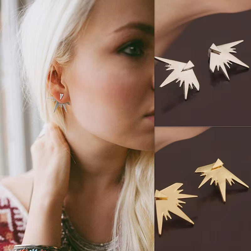 Women Fashion Bar Front and Back Spike Earrings Exaggeration Triangle Ear Jackets
