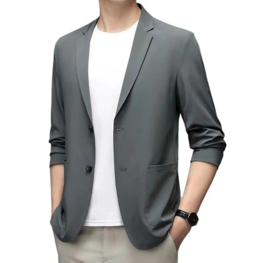 Men Formal Summer Suit Coat Business Coat Lapel Double Buttons Pockets Solid Cardigan Loose Men Suit Jackets Work Jacket