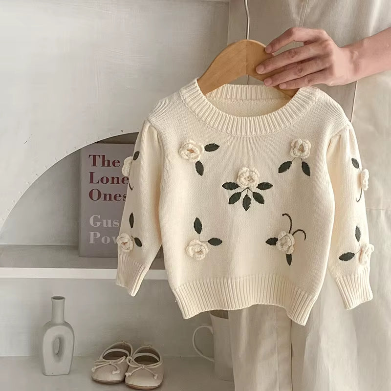 Autumn Sweaters Newborn Infant Knit Wear Embroidered Flowers Toddler Knitting Pullovers Tops Baby Girl Sweaters Kids Sweaters