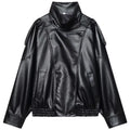 Faux Leather Black Jackets for Woman New Arrival Cropped Oversize Bomber Jacket Zip-Up Long Sleeve Coats Motorcycle Jackets