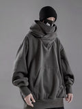 Embroidery Turtleneck Sweatshirt for Men Japanese Ninja Hoodies Autumn Hip Hop Fleece Pocket Streetwear Oversized Y2K Hoody