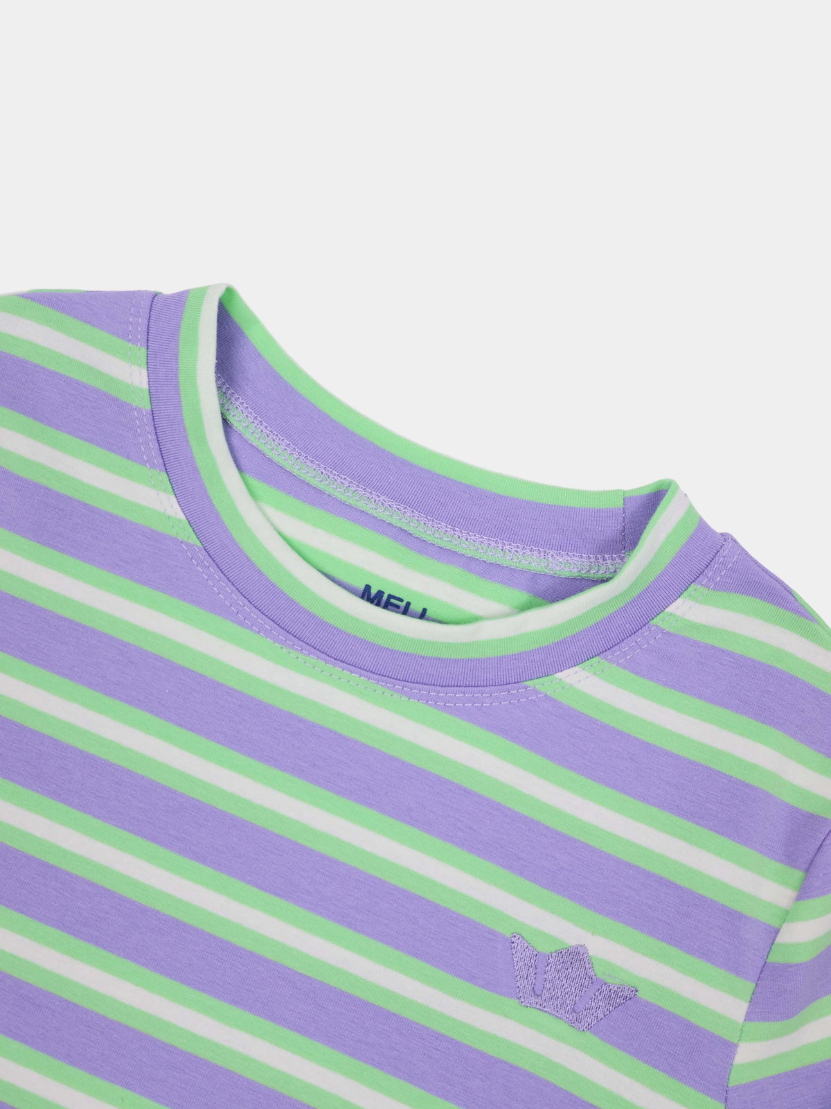 Embroidered Crown Striped Tee-Lavender/Mint/White-3