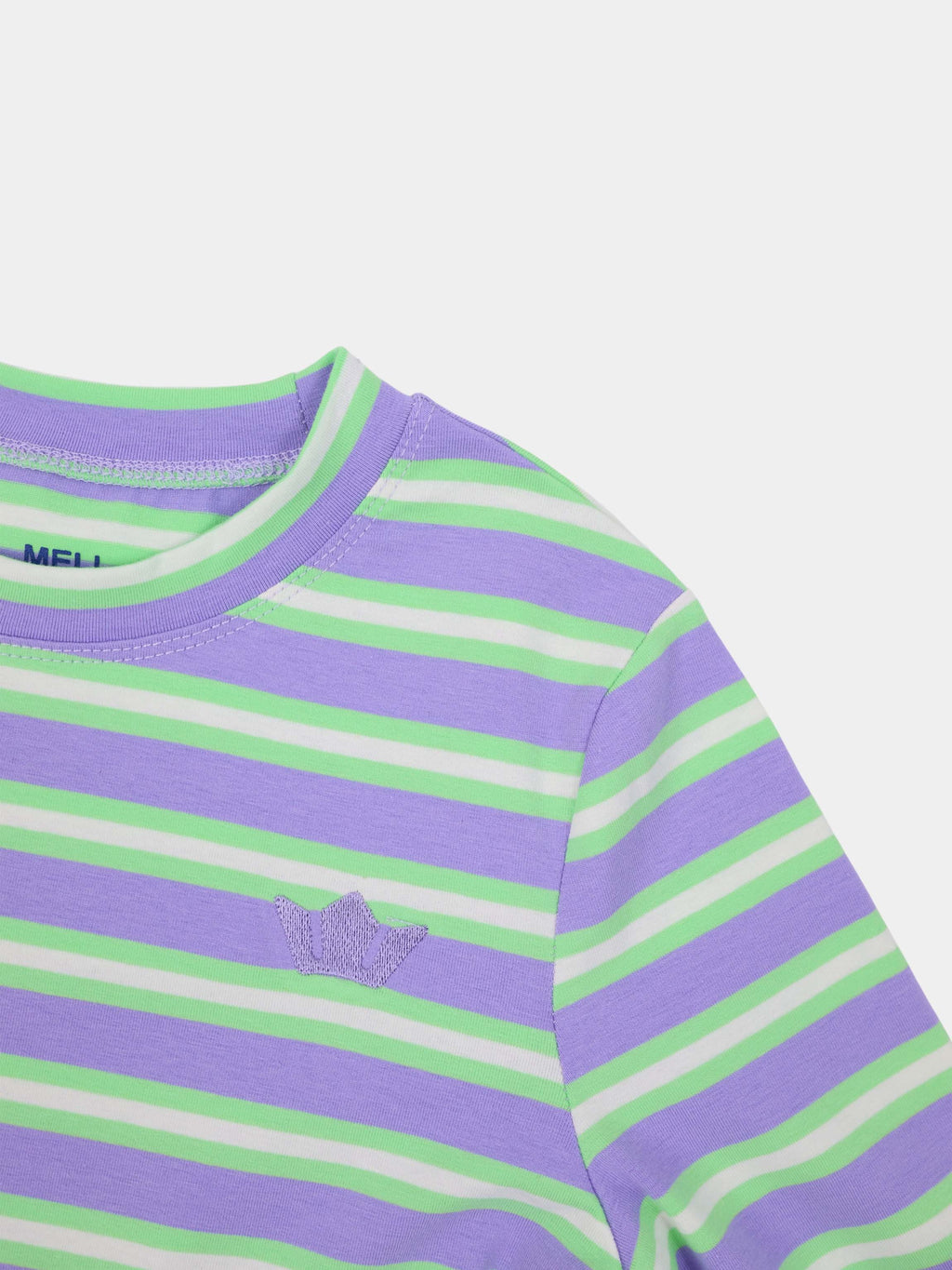 Embroidered Crown Striped Tee-Lavender/Mint/White-4