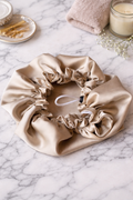 Large champagne satin adjustable sleep bonnet for hair protection- UpTied Scrunchie Co