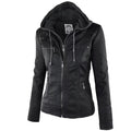 2025 Fashion Winter Faux Leather Jacket Women'S Basic Jackets Hooded Black Slim Motorcycle Jacket Women Coats Female Jaqueta