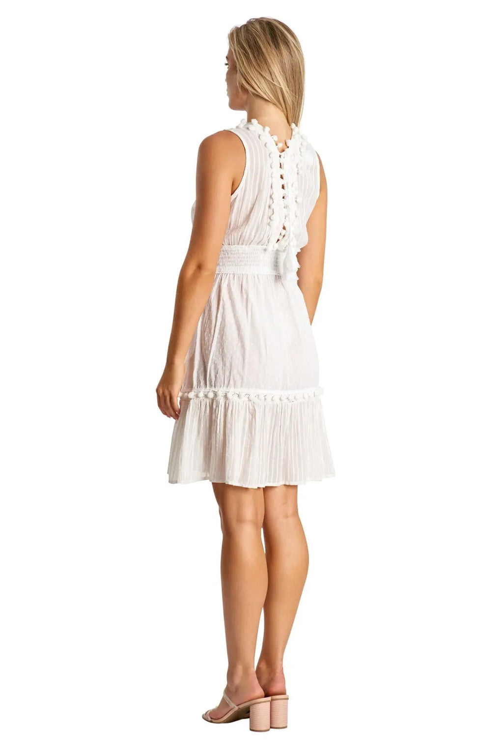 Elastic Waistband Mini Dress in White-1