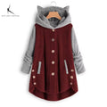 Cat Print Long Hoodies Sweatshirt Women Fleece Warm Button Pocket Pullovers Cat Ear plus Size Hoodie Top Blouse Sweat Femme