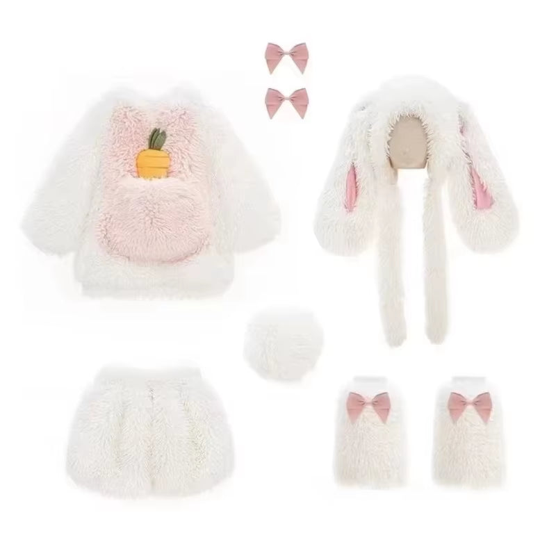 Cartoon Children Plush Rabbit Cosplay Costume Kawaii Kids Winter Warm Sets Top Pants Hat Suit Girl Halloween Party Outfits Gift