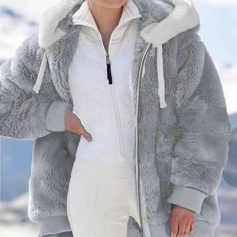 2024 Winter Fashion Women'S Coat New Casual Hooded Zipper Ladies Clothes Cashmere Women Fleece Jacket Solid Color Ladies Coats